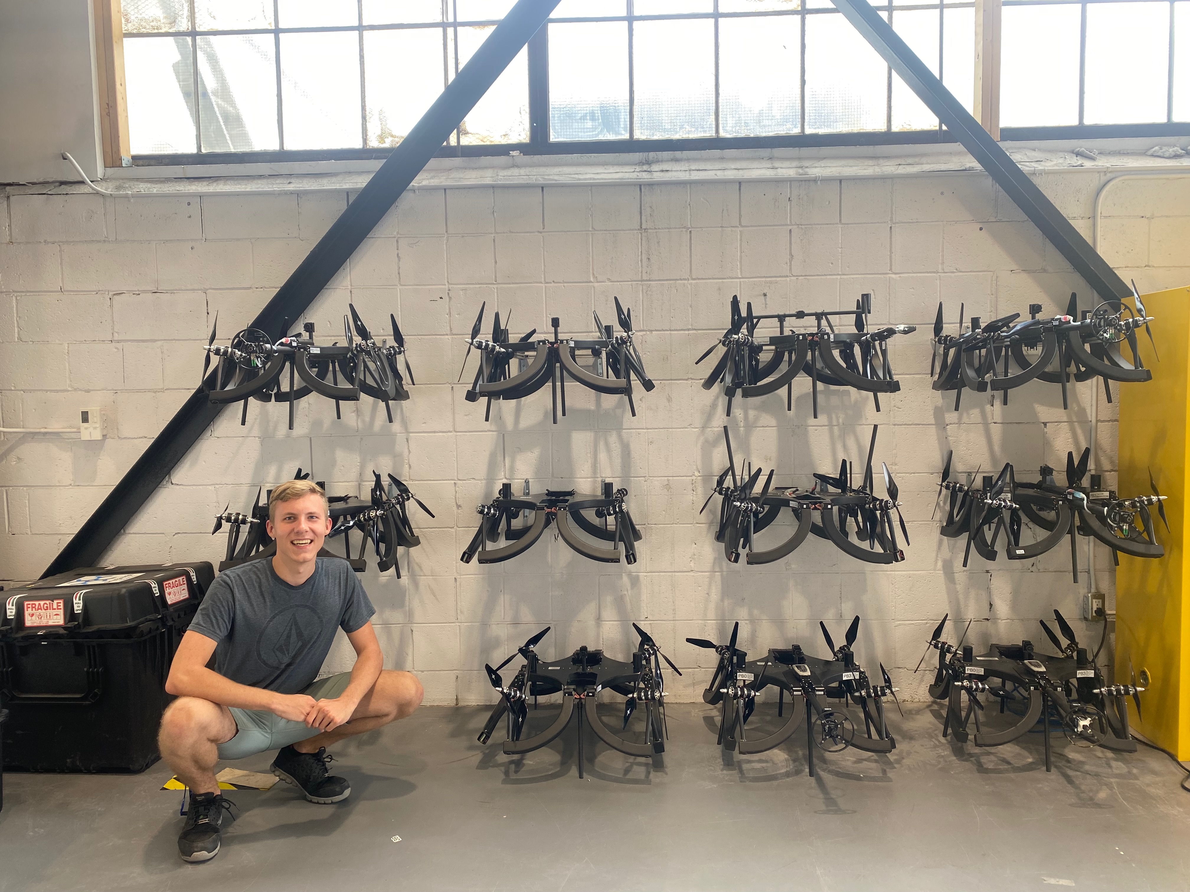 Matt with the full Skygauge drone fleet