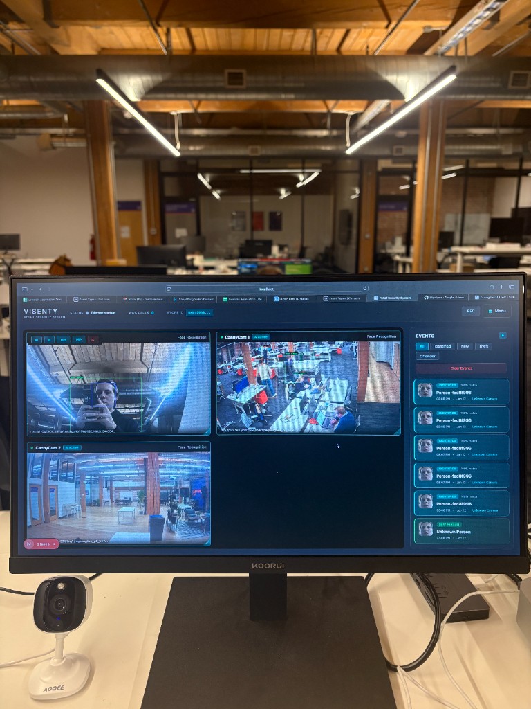 Visenty real-time dashboard monitoring multiple camera feeds and events