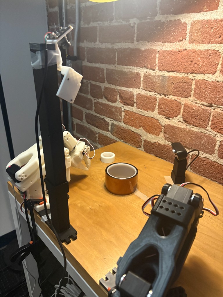 VLA model robot setup on a tabletop manipulation workspace