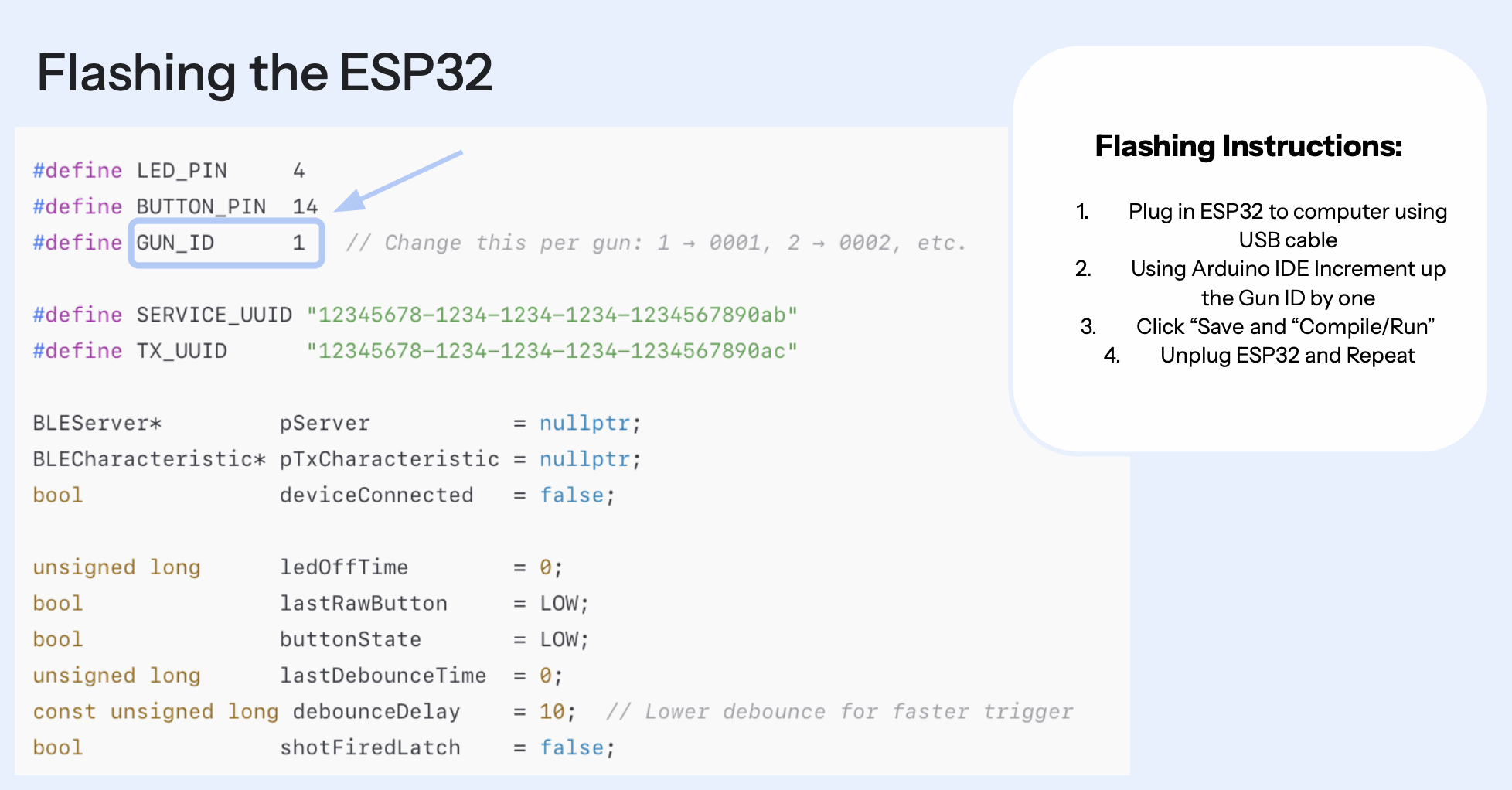 ESP32 flashing instructions — firmware constants and flashing workflow